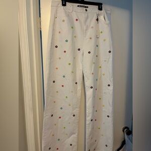 Brand new with tags White Jeans With flowers size 14 wide leg